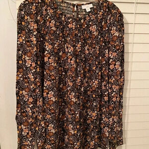 J.Jill - Women’s Long Sleeve Boho Smocked Floral Print Top Size Small